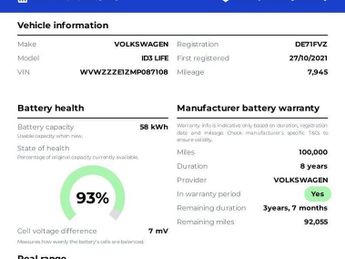 VOLKSWAGEN ID.3 Pro Performance 58kWh Life Hatchback 5dr Electric Auto (204 ps)
