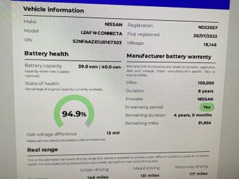 NISSAN LEAF 39kWh N-Connecta Hatchback 5dr Electric Auto (150 ps)